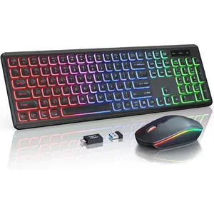 Keyboard and  Combo - RGB Backlit, Rechargeable & Light Up Letters, Full-Size,  Tilt Angle, Sleep Mode, 2.4GHz Quiet Keyboard  for , Windows, Laptop, PC
