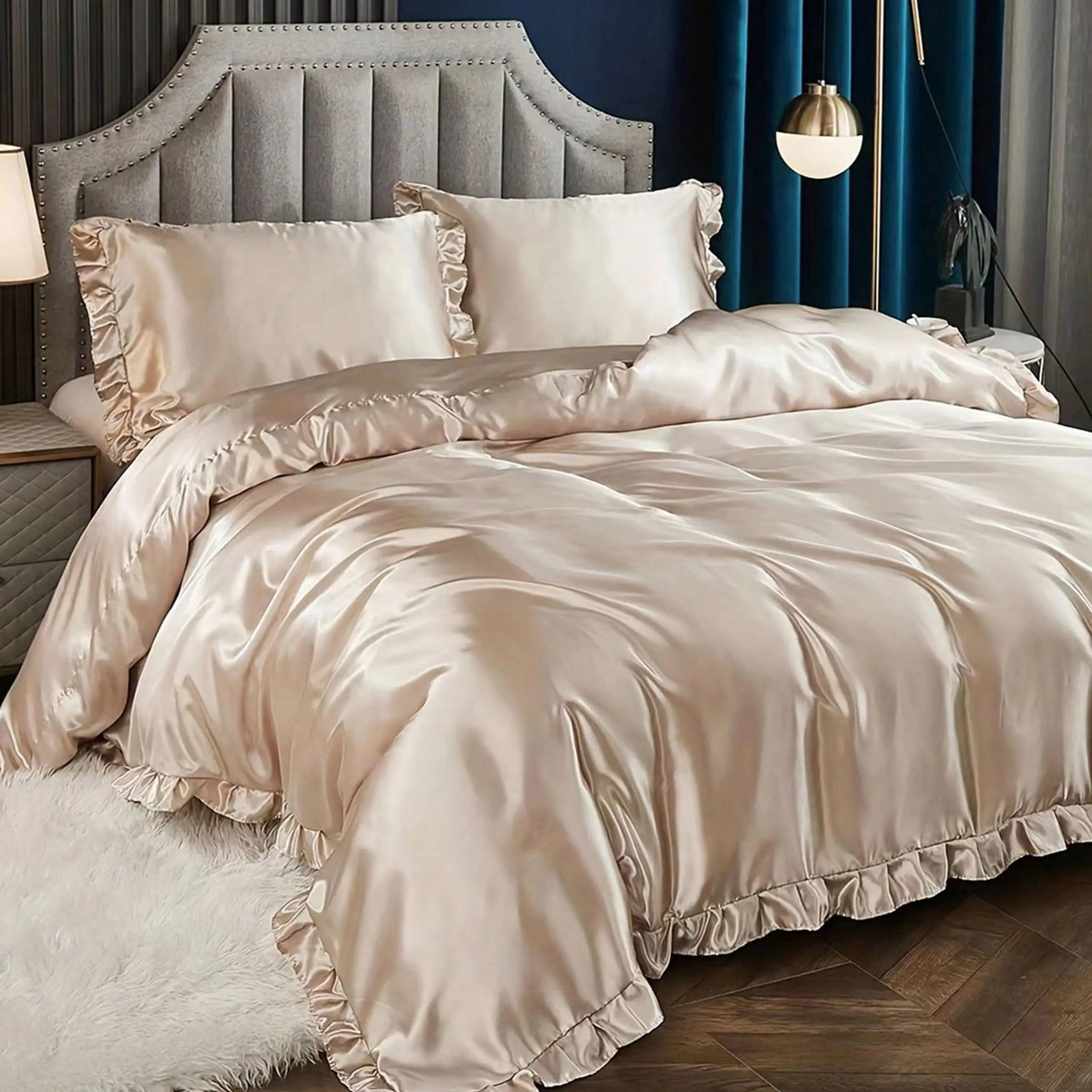 Solid Color Satin Duvet Cover Set, 2/3 Counts/set Including 1 Duvet Cover & 1/2 Pillowcase without Filler, Fashionable Soft Comfortable Home Bedroom B