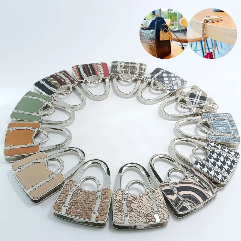 Foldable Handbag Hanger Hook & Fashion bag charm, Portable Purse Holder for Table, Travel-Friendly Folding Bag Hook, Exguisite and Fashionable Handbag Accessory, Gift for Girls ,Travel Essential Compact Purse hook Tote Bag Shoulder Bag