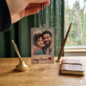 Personalized Photo Car Ornament – Vintage Photo Frame Style Mirror Hanging Charm, Driving Test Pass Gift, Gift for New Driver