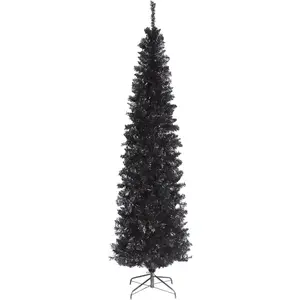 National Tree Company 6 ft Unlit Black Tinsel Artificial Christmas Tree, 520 Tips, Includes Stand