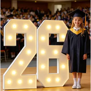 Marquee Numbers 2026 Graduation Decorations: 4FT Large Light Up Numbers 26 Grad Decorations Calss of 2026 Sign for Graduation Preschool High School College Foam Board Backdrop