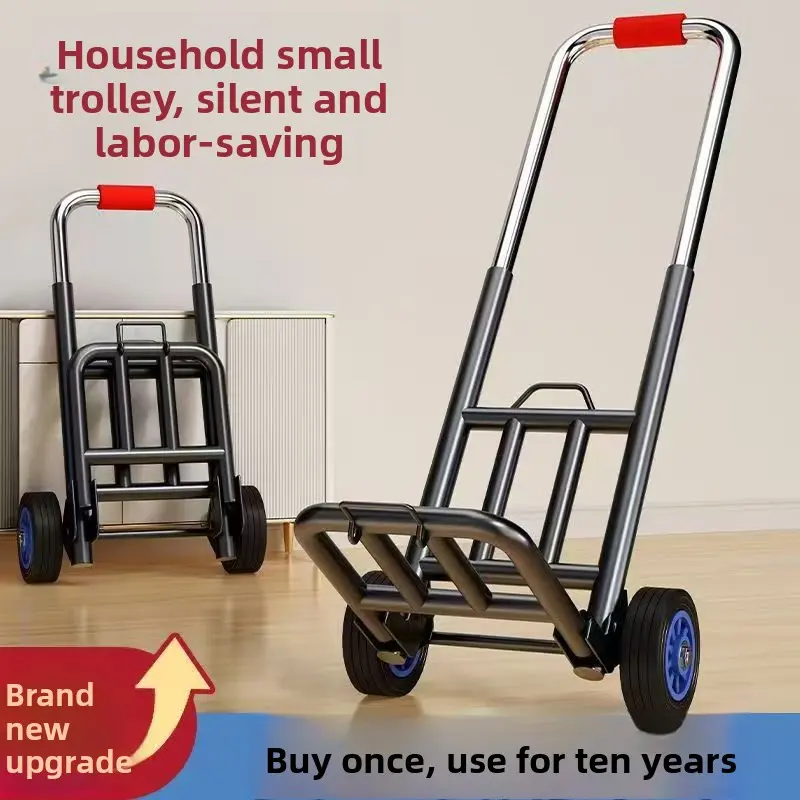 Upgraded Foldable Hand Truck Dolly, 385LBS Heavy Duty Collapsible Moving Cart with Silent Rubber Wheels, Adjustable Telescopic Handle Space Saving Trolley for Grocery, Luggage & Apartment Moving waterproof oxford fabric