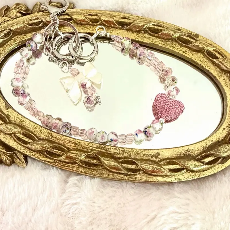 Pink Heart Charm Wristlet and Bonus Keychain