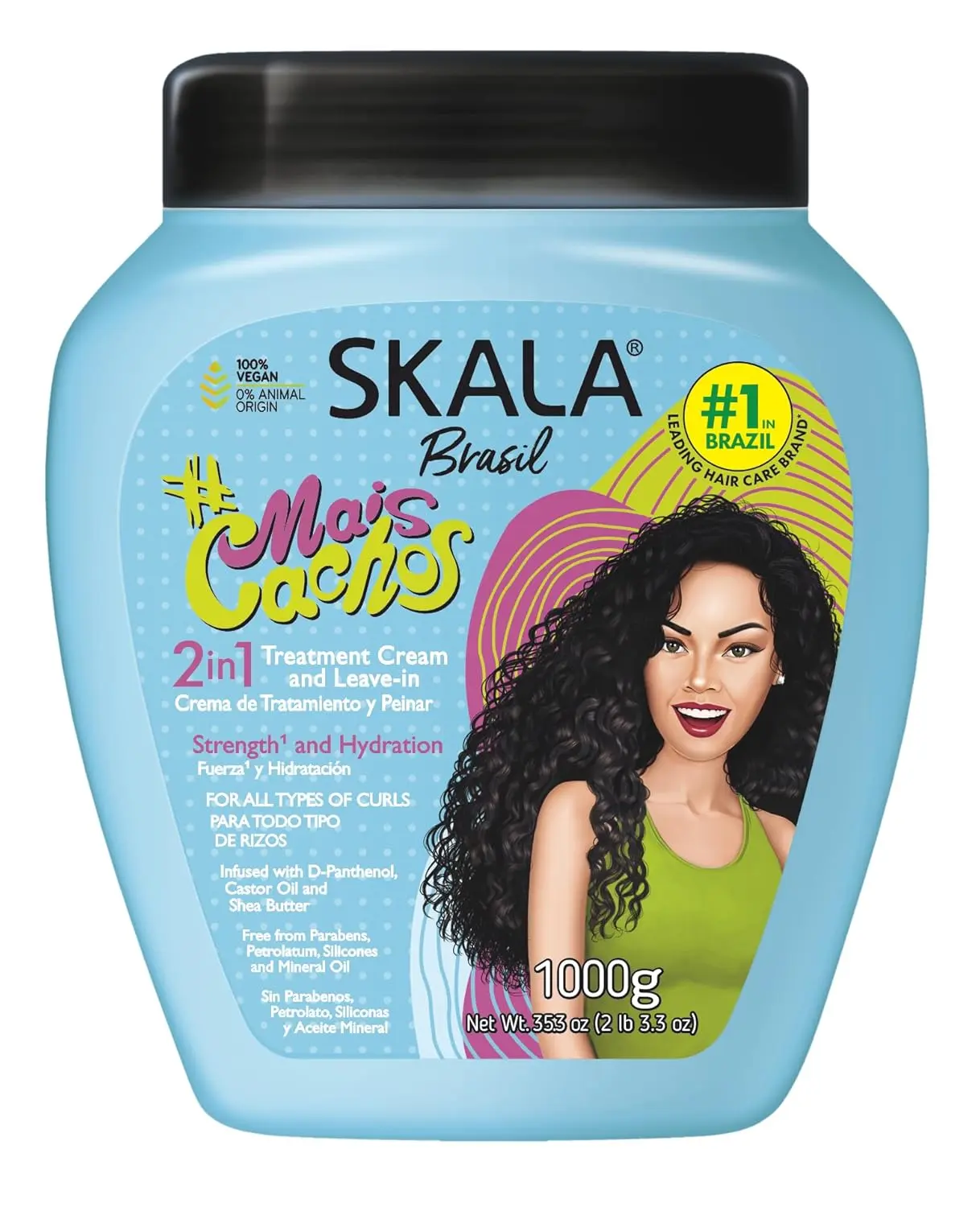 Skala Brasil Mais Cachos Curly Hair Care Cream (1kg) - 2-in-1 Leave-In Conditioner & Gel, Organic Keratin, Vegan Moisture, Youth Boost, Formaldehyde-Free Haircare for Defined Natural Curls, Curly Hair Products, Curl Cream, Transitioning Hair