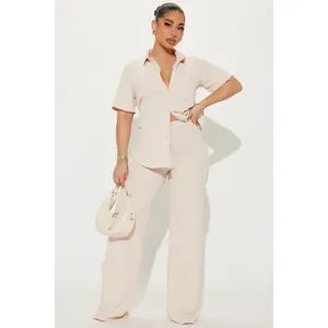 Makenzie Short Sleeve Pant Set - Oatmeal