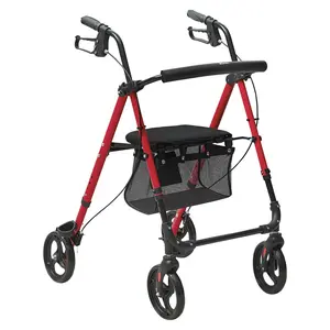 【Summervibes】VEVOR Rollator Walker for Seniors and Adult, Lightweight Aluminum Foldable Rolling Walker with Adjustable Seat and Handle, Outdoor Mobility Rollator Walker with 8" All Terrain Wheels, 300LBS Capacity