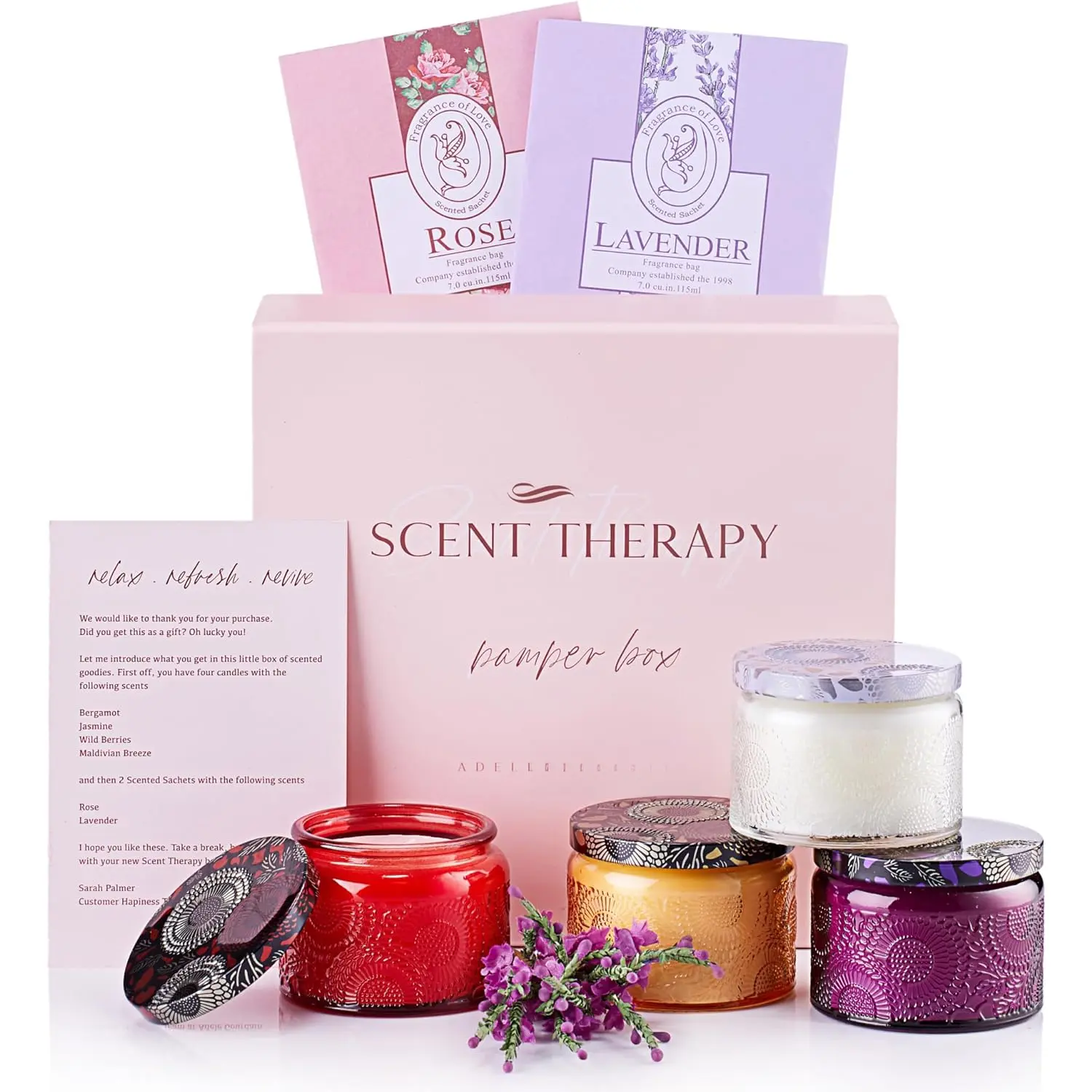 Candle  Set for Women - Scented Home Decor & Pampering Present for Women's Day, Birthday, Bridesmaid, Anniversary with Sachets - Bridal Shower Gifts - Scented Candles for Home