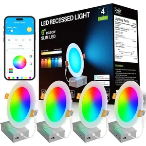 Recessed Lighting 6 Inch,  Connect RGBCW LED Downlight,Color Changing Tunable White (2700K-6500K), Ultra Thin Dimmable with Junction Box 4 Pack