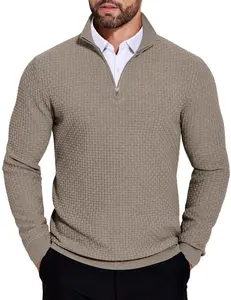 COOFANDY Men's Quarter Zip Sweaters Slim Fit Lightweight Knitted Mock Neck Pullover Casual Polo Sweaters