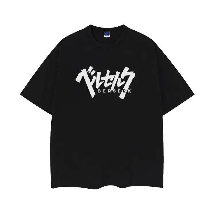 Men's Berserk "Big Emblem" Oversized Vintage Top - 100% Cotton Shortleeve Print Anime Clothing, Heavyweight Baggy Crew Neck Casual Streetwear Black Cotton Shirt, Vintage Tops