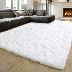 BLIOWL White Stain Resistant Non-Shedding Faux Fur Plush Rug 1.7-inch Thick No Flattening Ultra Soft Fluffy Non-Slip Easy Care Carpet for Kids Pets High Traffic Living Room Bedroom Home Decor Rug Shaggy Rug