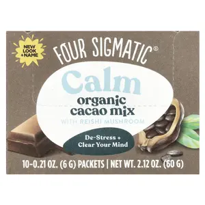 Four Sigmatic Calm, Organic Cacao Mix with Reishi Mushroom, 10 Packets, 0.21 oz (6 g) Each