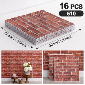 16pcs Self-Adhesive Wall Stickers, 3D Brick Pattern Soundproof Wallpaper, Waterproof Kitchen & Bedroom Decor, 30x30cm DIY Home Decoration