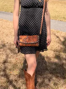 ADBG889 Hand-Tooled Floral Leather Crossbody Clutch American Darling