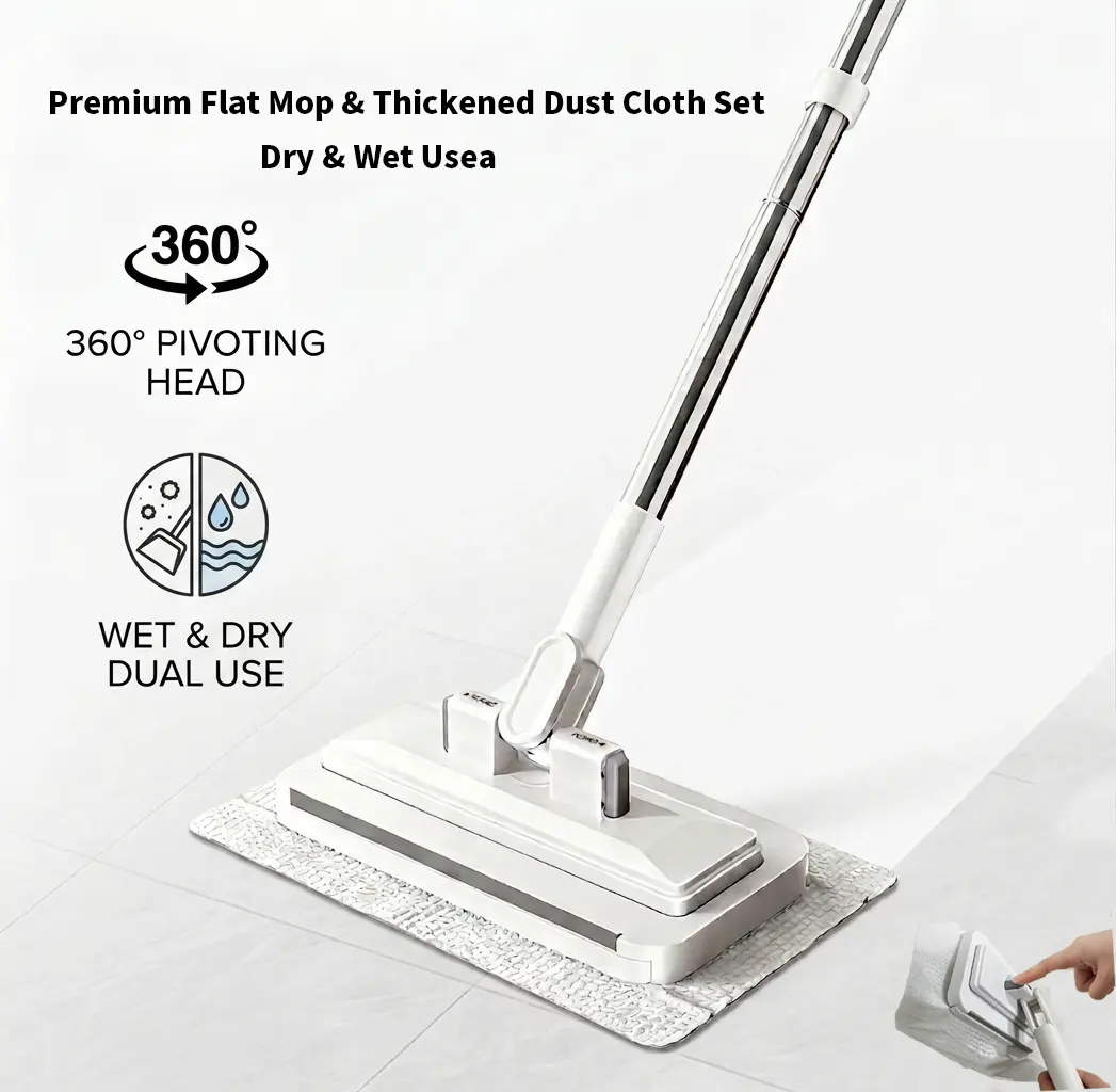 2-in-1 Universal Snap-Grip No-Wash Mop, Cloth Mop with 360° Rotating Head - 0-Touch Disposable Cleaning, Fits All Rags, Paper Towels & Cloths, for Home Hardwood & Tile Floors