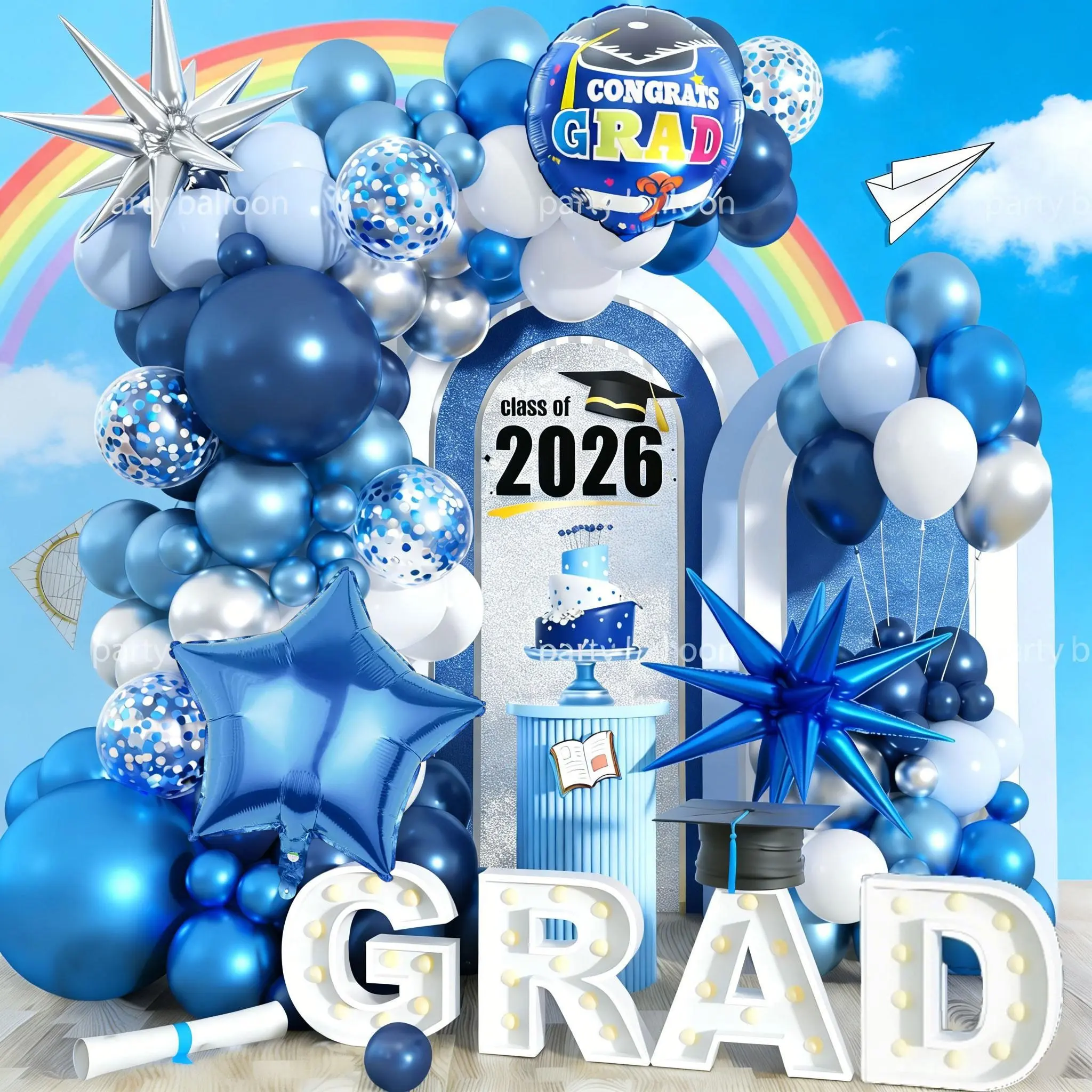 120pcs Blue Graduation Party Decorative Balloons, Latex and Foil Balloons, Balloon Set, Perfect for Graduation Celebrations, Classroom Parties, Home Events, Graduation Decoration, Party Balloons Decorations