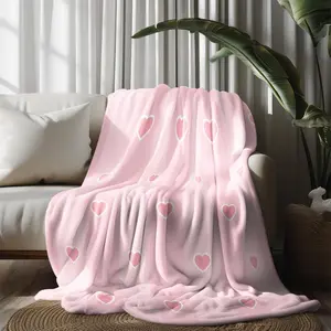 2PCS Blush Pink Striped Heart Blankets, 60"x80" Each, Soft Cozy Throw Set