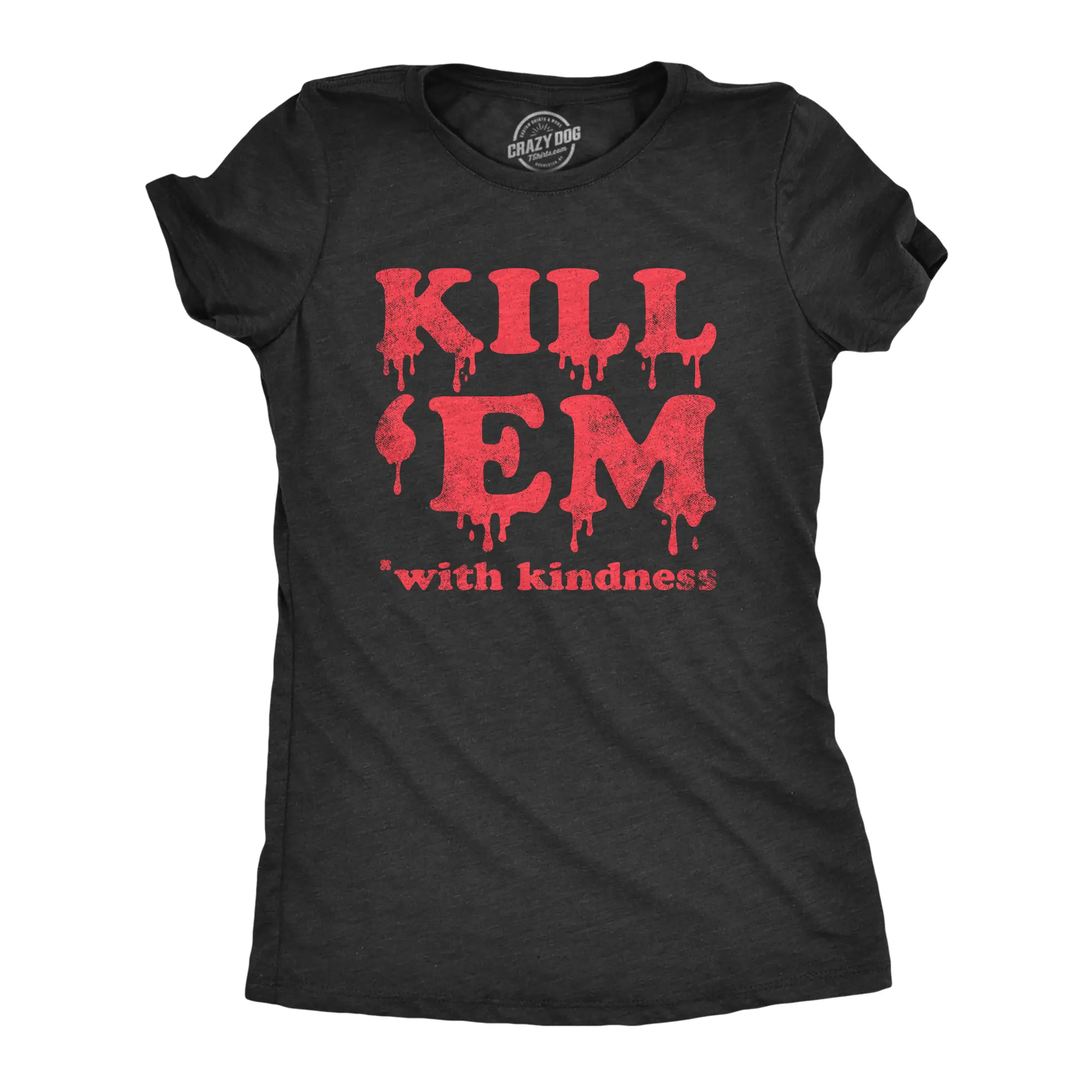 Womens Kill Em With Kindness T Shirt Funny Bloody Spooky Halloween Killer Joke Tee for Ladies Funny Womens T Shirts Cute Vintage Fashion Casual Ladies T-Shirt Gift Funny Sarcastic Top Women's Novelty Tees Black -