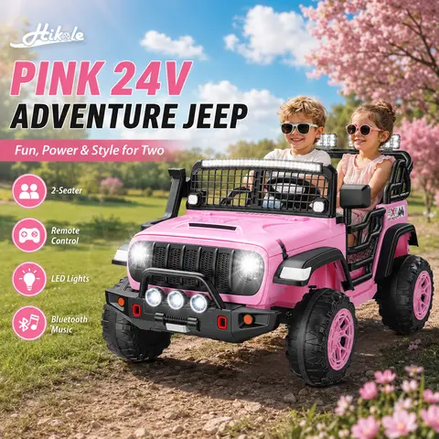 #SohoChicHikole 24V SUV Rechargeable Electric Ride-On Car for Ages 4+ Yrs Big Kids, 2-Seater with Remote Control, Dual 200W Motors, Wide Seats, 4-Spring Suspension, Bluetooth Audio, Bright LED Headlights, 3 Speeds, 110 lbs (50 kg) Capacity for Outdoo,fami