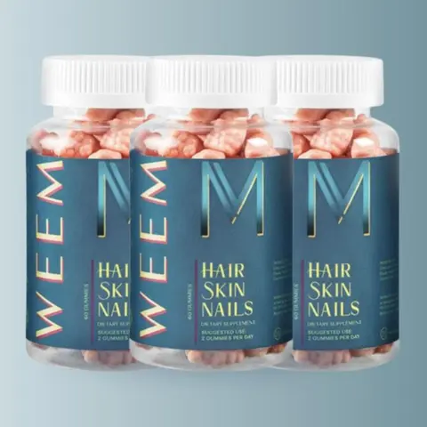 3 Bottles WEEM Hair Skin Nails Gummies - Vegan, Plant Based, Non-GMO, Gluten-Free. Natural Vitamin Gummy. America's #1 Hair.Skin.Nail Brand.