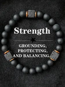 1pc Men’s Black Onyx and Lava Stone Bracelet – Matte Beaded Bracelet, Stylish and Sophisticated Accessories, Minimalist Black Bracelet ,Symbolizing Strength, Grounding, Protecting and Balancing, Gifts for Boyfriends, Fathers, and Men, Gift for Him