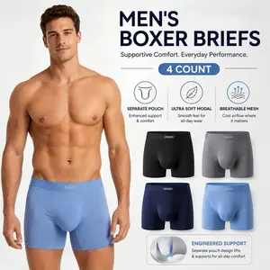 4 Packs Separatec Men’s Separate Pouch Modal Boxer Briefs, Breathable Mesh, Seamless Waistband, Ideal for Active Wear Fabric Spandex men's intimates underwear sale men