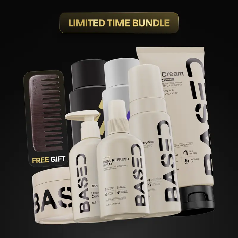 BASED Deluxe Curly Kit | Curl Mousse, Curl Gel, Curl Refresh Spray, Curl Cream, Leave-In Conditioner, Shampoo, Conditioner & Comb | Simple, Effective, BASED.