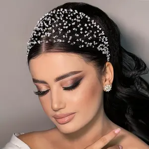 Elegant Handmade Crystal Beaded Headband  Wide Mesh Hair Accessory with Sparkling Imitation Crystals, Perfect for Weddings, Formal Events, and Special Occasions, Hair Jewelry