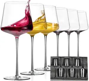 Physkoa 15oz White Wine Glasses Set of 6 - LeadFree Crystal, Durable Design, Unique Sleek Square Shape, Perfect for Holiday Gifts and Dining Drinkware