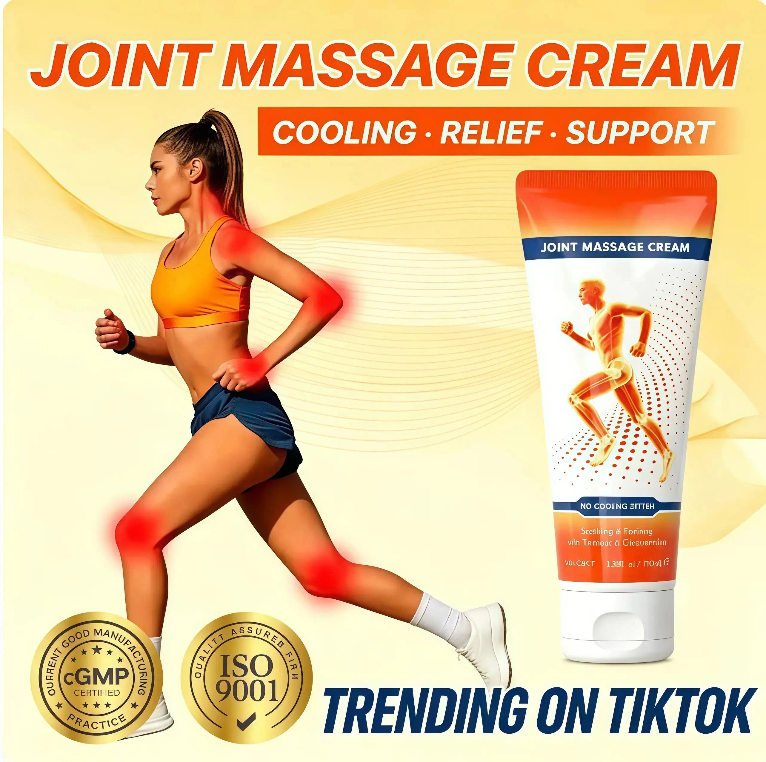 Pain Relief Joint Therapy Cream (100ml/3.4 fl oz) - Turmeric Blend with Glucosamine, Chondroitin, Hyaluronic Acid, Cooling Mint, MSM - Multi Purpose Relief Joint Pain Gel for Neck, Knee, Shoulder, Foot - Portable Travel-Friendly Body Treatment