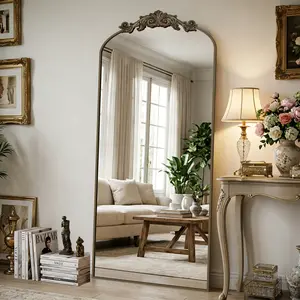 Antok Arched Full Length Mirror, 71"x28" Floor Mirror with Carved, Full Body Mirrors for HomeDecor, Standing/Halling Large Wall Mirror for Bedroom, Living Room, Cloakroom, Retro Style