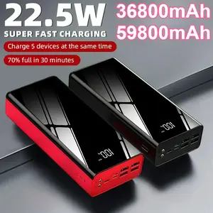 36800mAh/59800mAh Portable Mobile Power Bank, 22.5w Super Flash Charging Digital Display, Outdoor Travel Camping Light, Fast Charging Reserve Battery Pack, Large Capacity Power Bank, Two-way Fast Charging