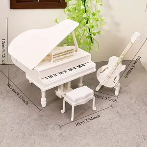 3pcs Charming Miniature Piano Model for Toy House and Drama Realistic Instrument Decor in Black or White, Perfect Gift for Friends and Classmates