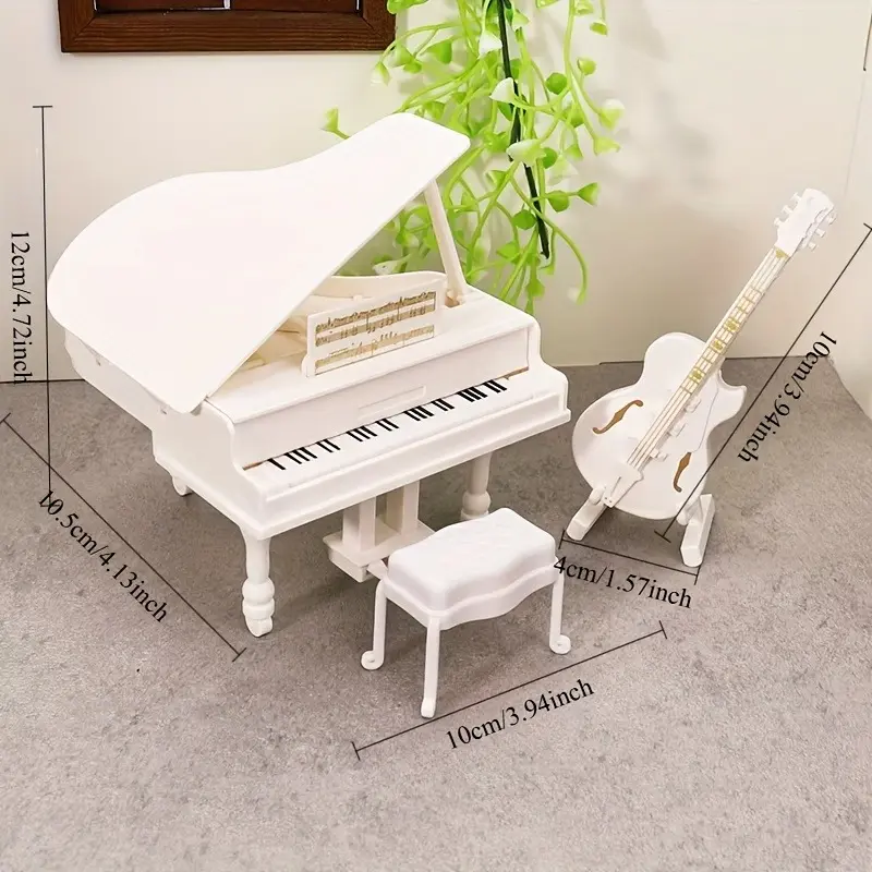 3pcs Charming Miniature Piano Model for Toy House and Drama Realistic Instrument Decor in Black or White, Perfect Gift for Friends and Classmates, Affordable Guitar