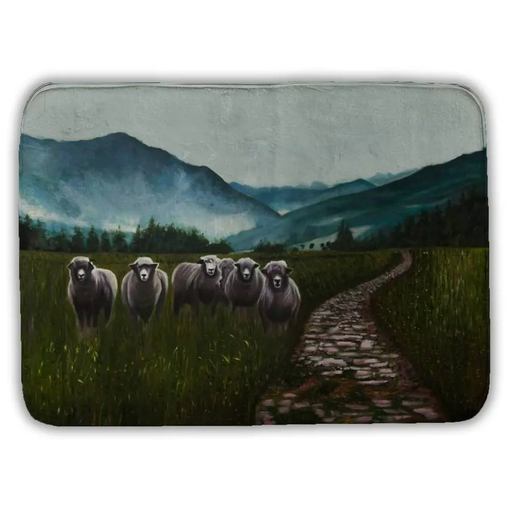 Non-Slip 360-Degree Stand Rectangle Microfiber Foam Bath Mat, 17x24 in Traditional Farmhouse Rustic Sheep Scene Design, Cozy Home Supplies Bathroom Decor, Ideal Gift, Easy to Clean Bath Rug