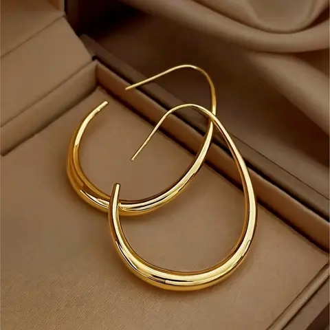 Hypoallergenic Gold Teardrop Hoop Earrings for Women ，Gold Plated Stainless Steel Large Oval Hoops, Tarnish Resistant, Comfortable Lightweight Earrings for Sensitive Ears, Ideal for Daily Wear & Gifting, High Quality Earrings, Stylish Jewelry