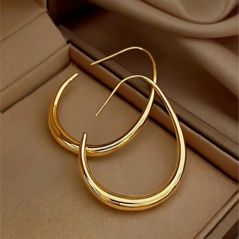 Hypoallergenic Gold Teardrop Hoop Earrings for Women ,Gold Plated Stainless Steel Large Oval Hoops, Tarnish Resistant, Comfortable Lightweight Earrings for Sensitive Ears, Ideal for Daily Wear & Gifting, High Quality Earrings, Stylish Jewelry