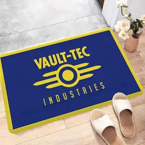 Vault-Tec Industries Flannel Door Mat – Fallout-Themed Blue & Yellow Design, Iconic Vault-Tec Logo Print, Non-Slip Indoor/Outdoor Mat for Fallout Fans