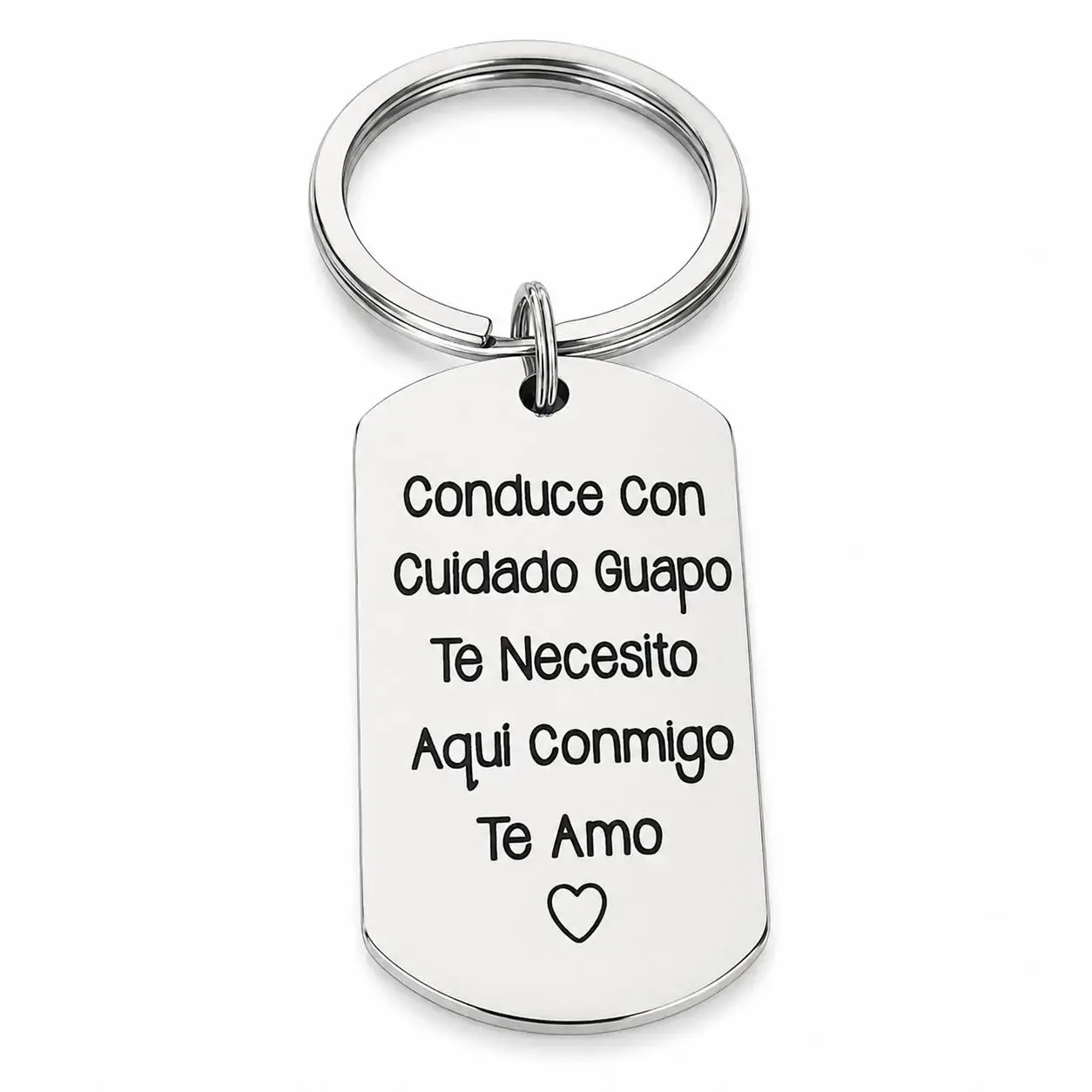 Stainless Steel Spanish Drive Safe Keychain - Car Keys Safety Reminder with Meaningful Inscription, Romantic Touch Commemorative Gift for Boyfriend/Husband, Durable Dog Tag Fashion Accessory