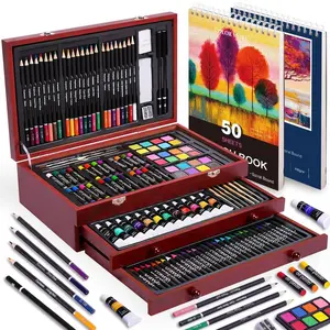 175-piece luxury art set, including acrylic paints, crayons, colored pencils, and art supplies, professional art tools in a wooden box, suitable for adults, teenagers, and beginners, birthday and Christmas gifts, art creation tools, Art School Supplies