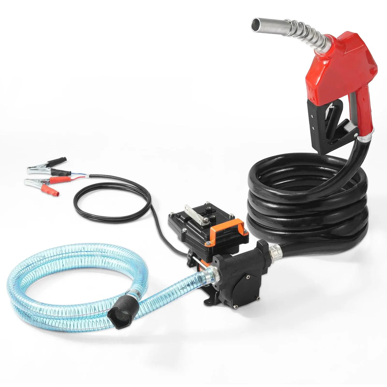 【summerfinds】VEVOR Fuel Transfer Pump, 12V DC 15 GPM 1/4 HP, Portable Electric Diesel Transfer Pump with Auto Shut-Off Fuel Nozzle, Long Inlet & Outlet Hose for Gasoline, Diesel, Kerosene, Methanol Blends