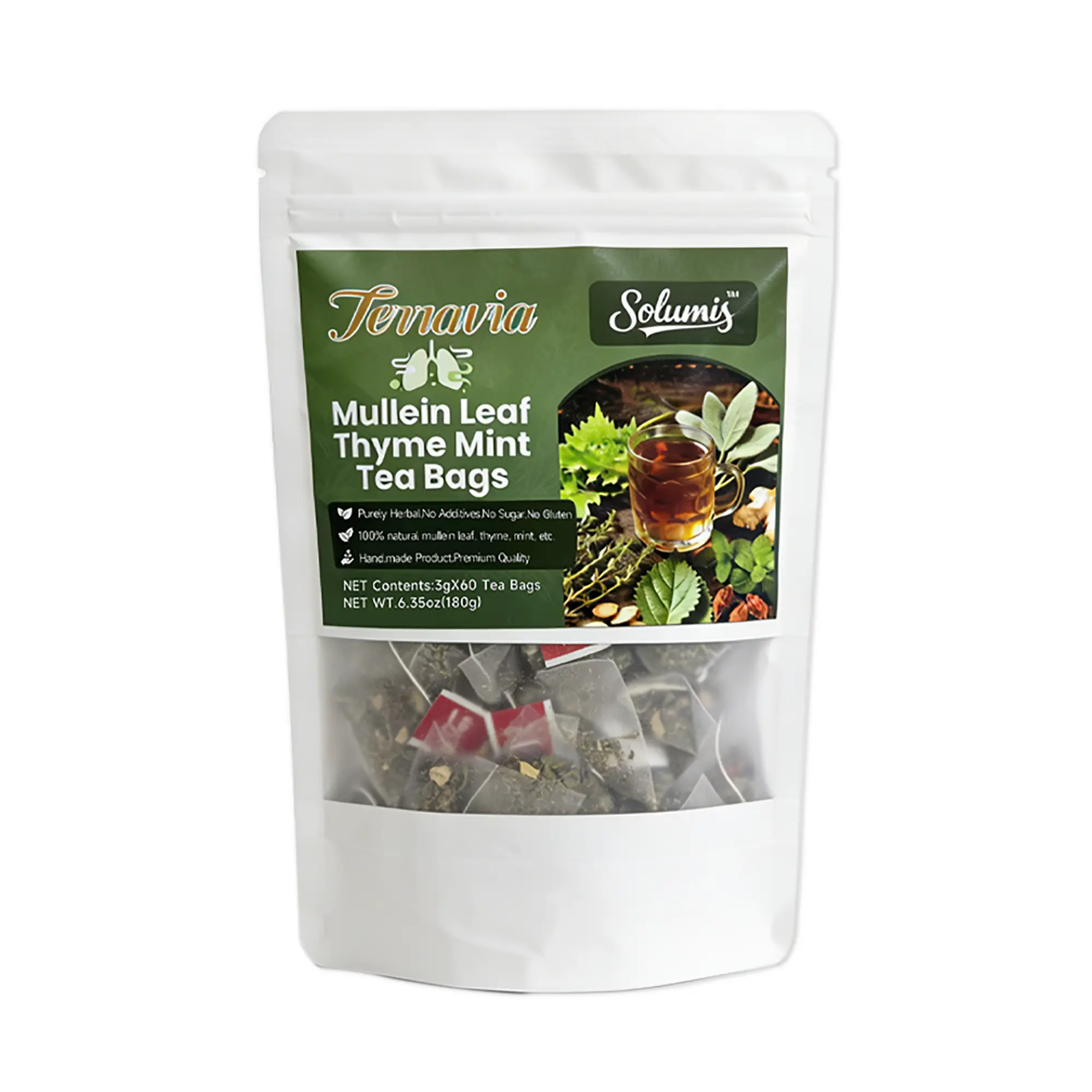 Solumis Detox Cleanse Fruit & Herbal Tea – 8 Hand-Picked Herbs (Chrysanthemum Leaves, Peppermint, Mulberry Leaves, Licorice) for Lung, Liver & Kidney Support, Phlegm-Lighten, 60 Caffeine-Free Tea Bags for Daily Breathing Relief