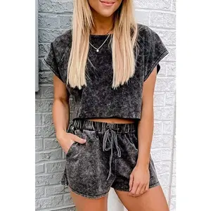 Black Acid Washed Lounge Set