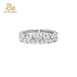 Delzzad Dazzling Double Row Eternity Ring Synthetic Moissanite S925 Ring Band Jewelry Perfect Birthday Bridal Engagement Ring Promise Gifts for Her Wedding Set Christmas Gift