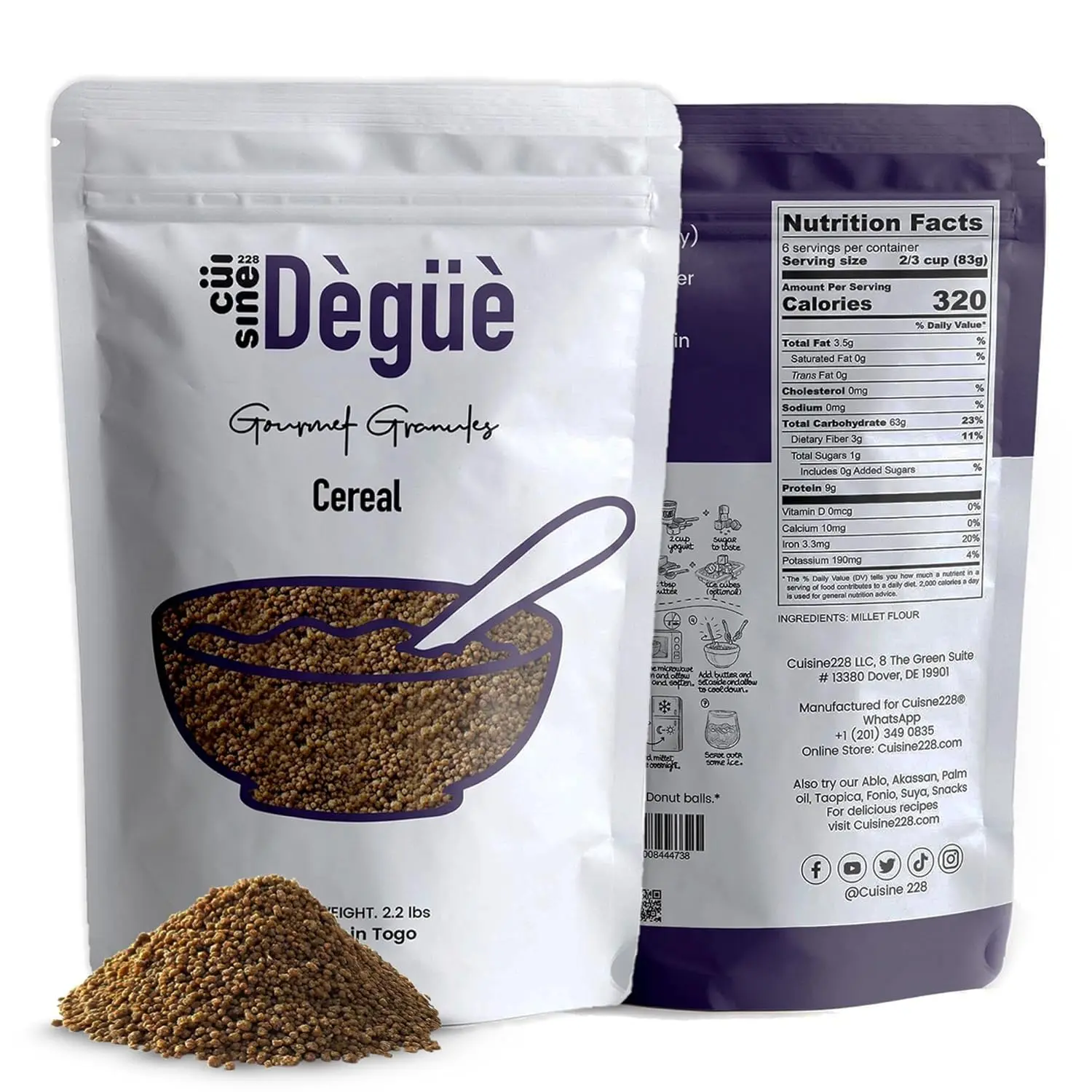 Cuisine228 Degue Millet – Thiakry, Authentic West African Dessert, Sweet Creamy Millet Couscous, Gluten-Free & Nutrient-Rich (1.1lbs/500g) | Made in Togo