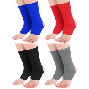 4 Pairs Muay Thai Ankle Wraps MMA Compression Foot Sleeve Ankle Braces Sock Support for Men Women Kickboxing Martial Arts Gym Running Sports(Black, Red, Blue, Gray)