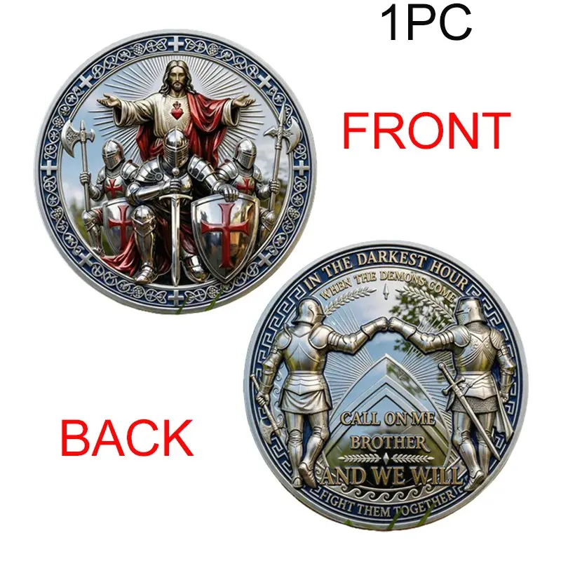 Temple Knight Commemorative Coin, 'side by Side' Religious Challenge Coin (collectible Edition), Unique Collectibles