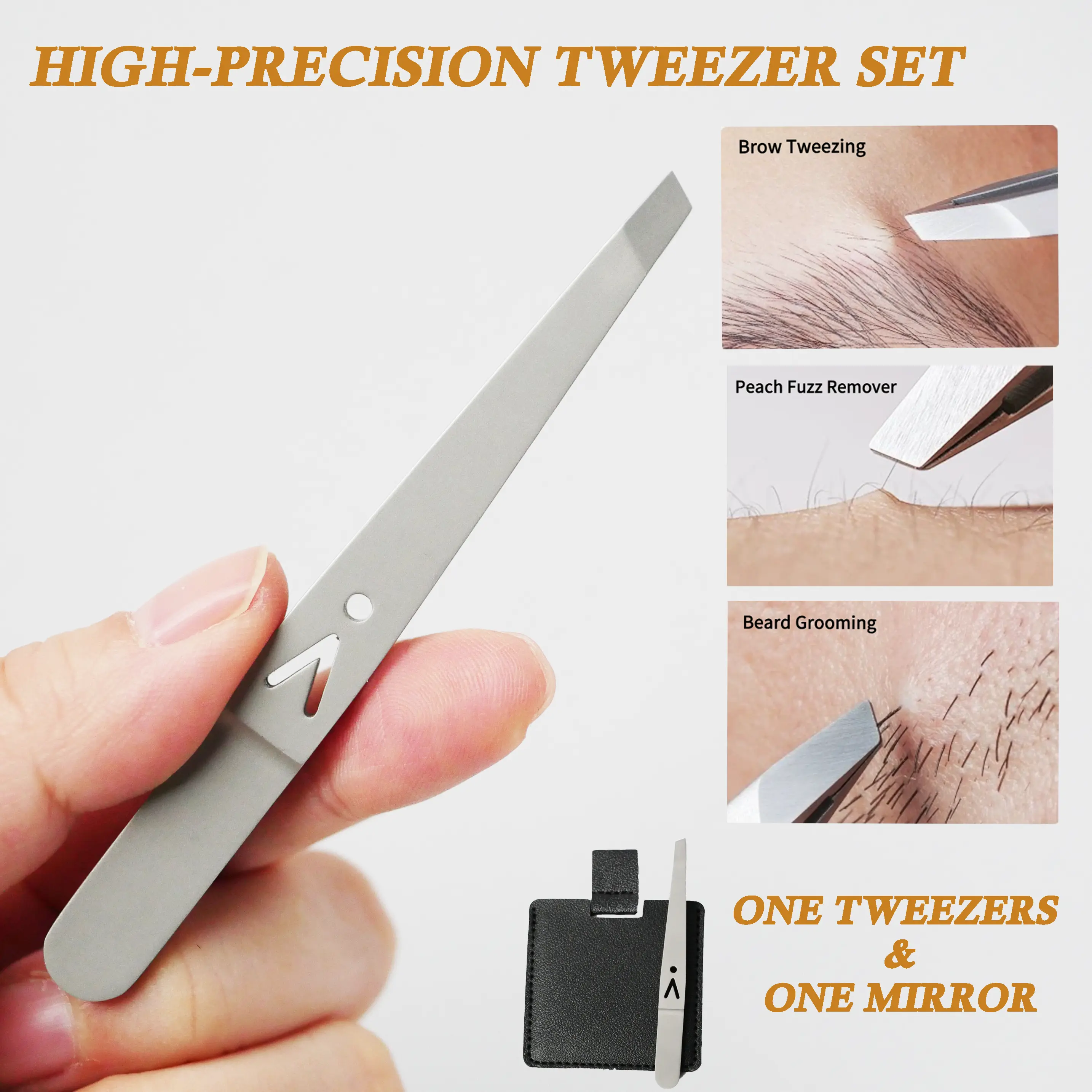 3-Piece Men's Grooming Set - High Precision Stainless Steel Tweezers and Nose Hair Scissors with Mirror for Home Eyebrow Shaping, Home Groom Ready, Daily, Makeup, Cosmetic