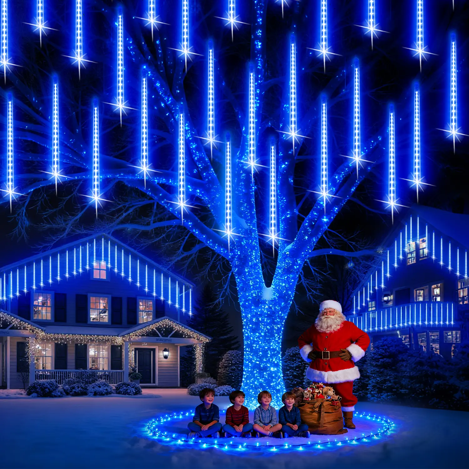 PEMOTech Christmas Lights Outdoor,24 Tubes(Equivalent to 3 Sets of 8-Tubes) 576 Led Meteor Shower Lights, Waterproof Icicle Light for Xmas Tree Halloween Party, Ul Plug,Cool White